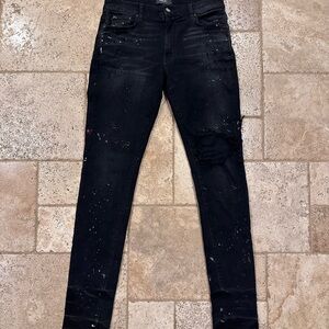 Amiri Black Wash Paint Splatter Distressed Denim Jeans